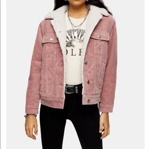 Top shop borg sherpa fleece corduroy jacket dusty pink size 6